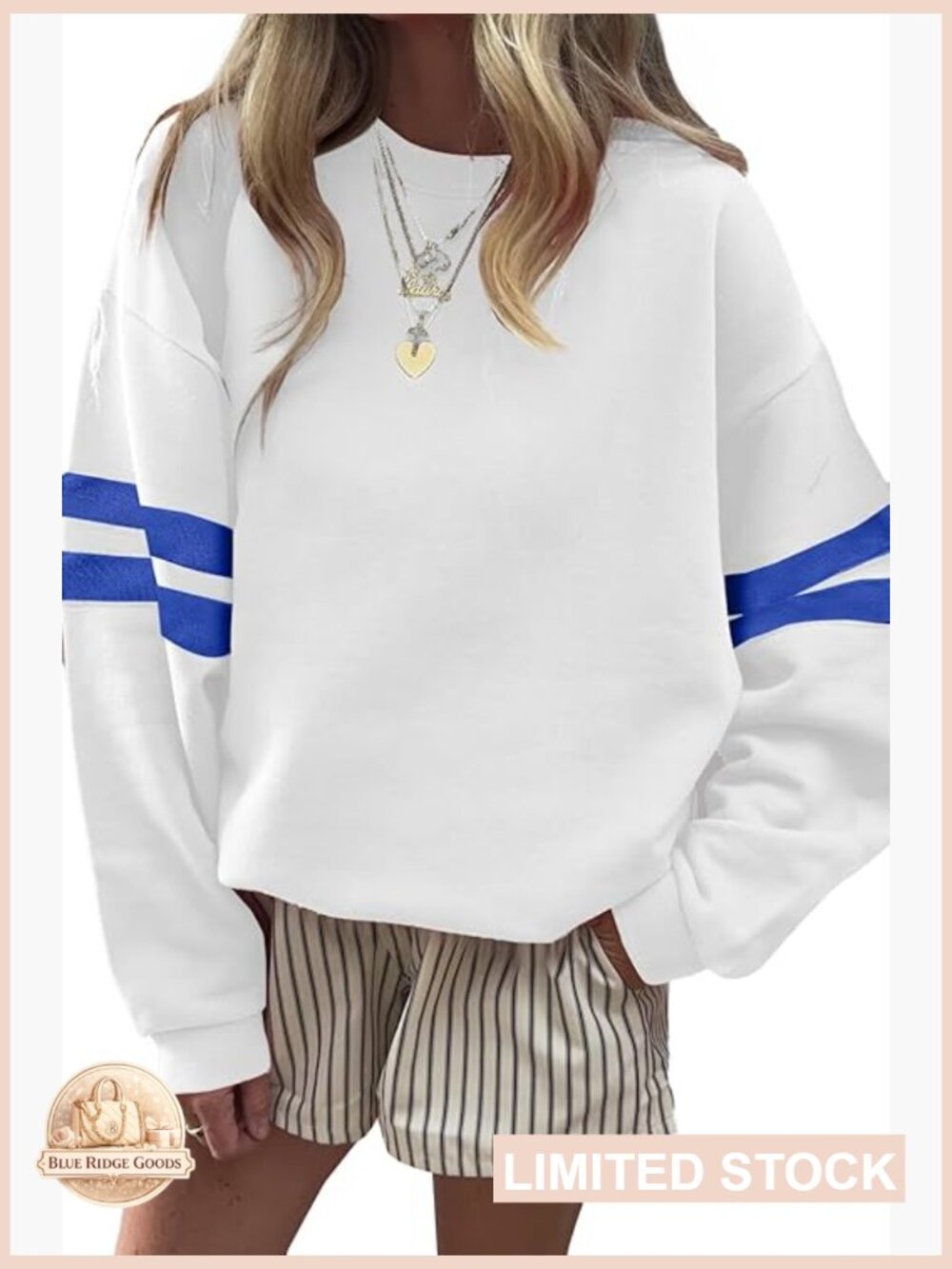 Oversized Varsity Striped Sweatshirt Long Sleeve Drop Shoulder Casual Cozy